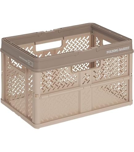 Amazon｜ハンドル付き折りたたみバスケット ベージュ 大 幅46×奥行31